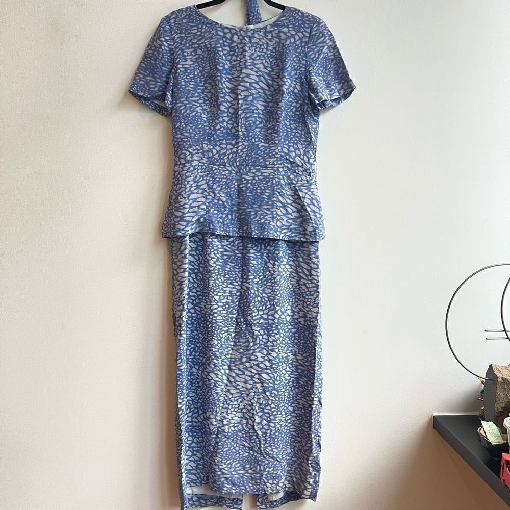 Spenser Jeremy Women's Blue Midi Dress Floral Print Round Neck Size 6
